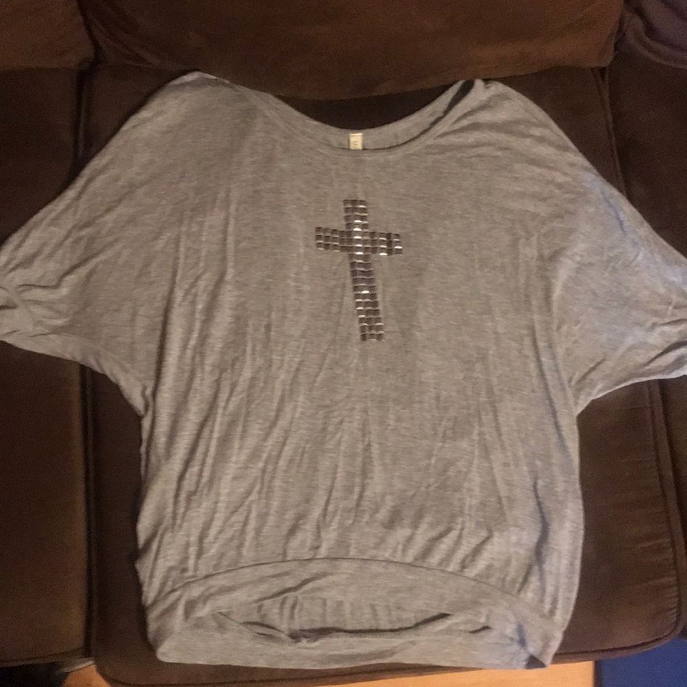 Cross Slouchy Top with Distressed Back